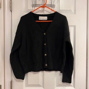 PINK MARTINI Black Cozy Knit Button Up Cardigan